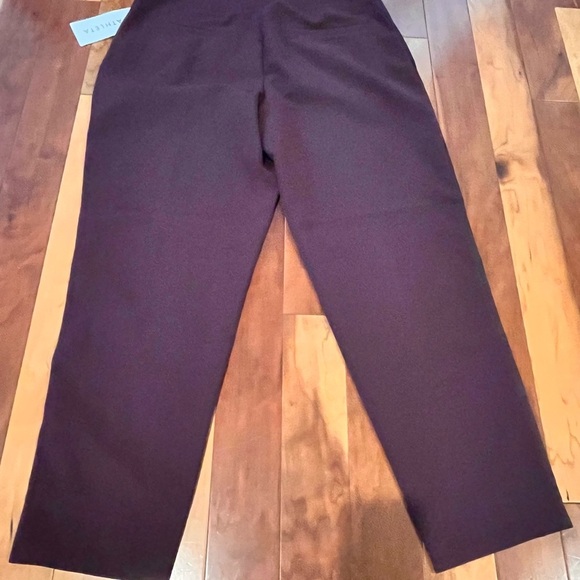 Athleta NWT Trousers Ladies Sze 12 Burgundy w/Satin Stripe Down Side LW Stretch - Picture 7 of 8